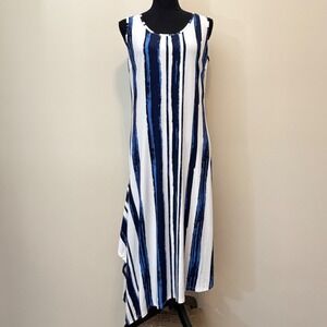 Truth + Style Blue White Striped Handkerchief Hem Midi Dress Women SP Coastal